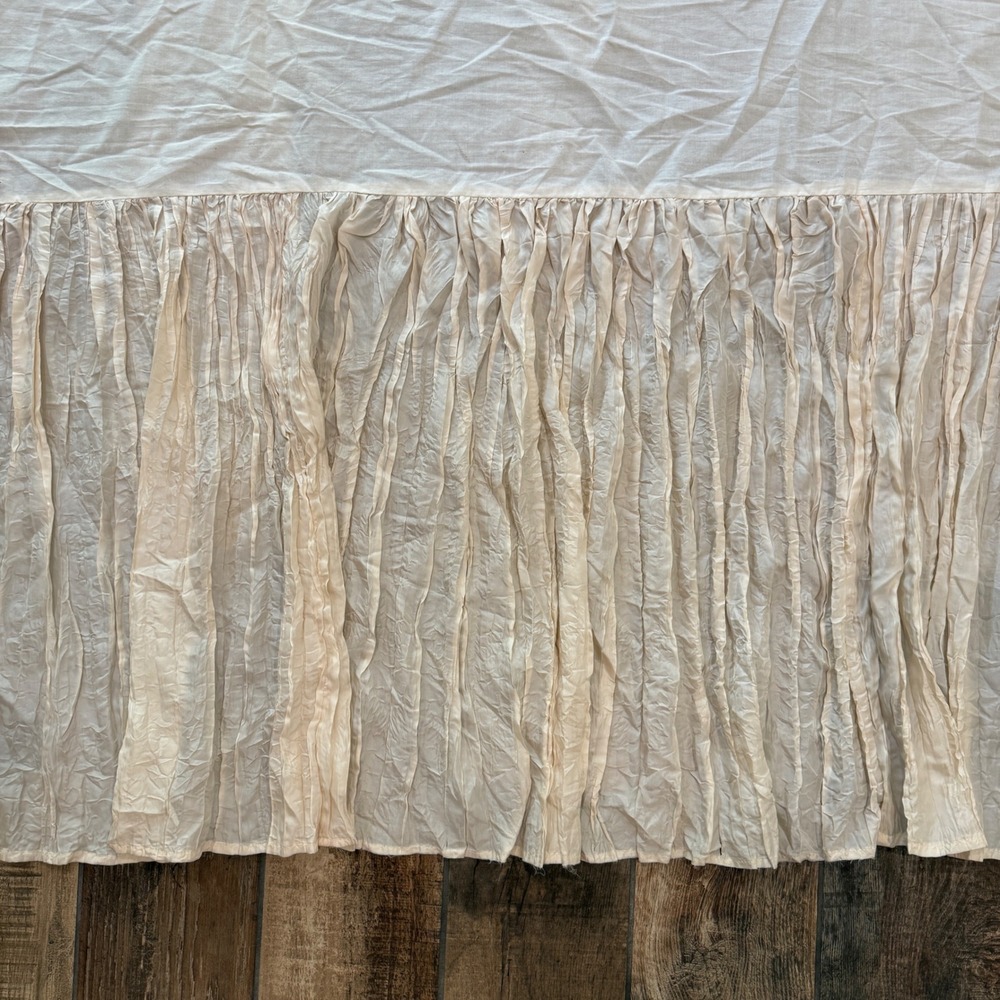 Ethan Allen Queen Bed Skirt 100% Silk Ruffle Drop Cotton Platform Cream Neutral